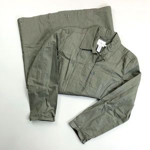 CALVIN KLEIN Trench Coat Large Hidden Buttons Taupe Mid Length Waxed Cotton Feel